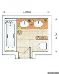 Дәретханасы бар ванна өлшемдерімен біріктірілген дизайн