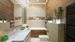 Banyonun interyerində plitələr və ağacın birləşməsi