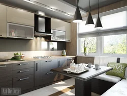 Color combinations in the kitchen interior with gray and black