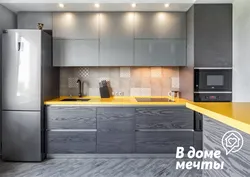 Color combinations in the kitchen interior with gray and black