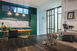 Emerald Color In The Interior Of The Kitchen Living Room