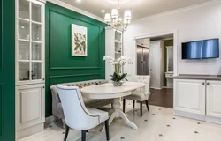 Emerald Color In The Interior Of The Kitchen Living Room