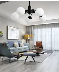 Ceiling in the living room without a chandelier photo