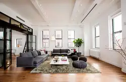 Living room in the house photo high ceilings
