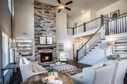 Living room in the house photo high ceilings