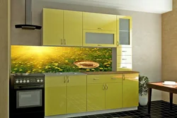 Photo of a kitchen with colored glass