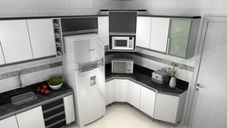 Corner kitchen design with freestanding refrigerator