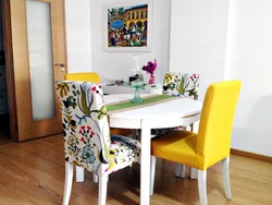 Color of chairs in the kitchen in the interior photo