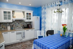Blue curtains for kitchen design