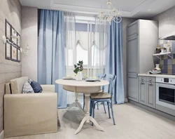 Blue curtains for kitchen design