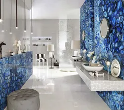 Bathroom design blue porcelain tiles