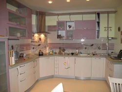 Pink beige kitchen interior