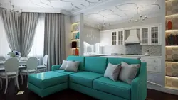 Гостиная кухня в бирюзовых тонах фото