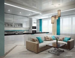 Living Room Kitchen In Turquoise Tones Photo