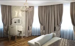 Müasir üslubda fotoşəkildə yataq otağı üçün kornişlər