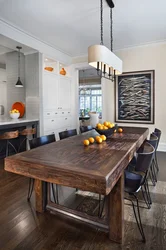 Wooden table in the kitchen interior