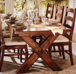 Wooden table in the kitchen interior