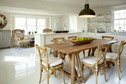 Wooden table in the kitchen interior