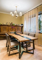 Wooden Table In The Kitchen Interior