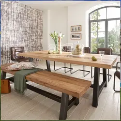 Wooden table in the kitchen interior