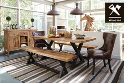 Wooden table in the kitchen interior