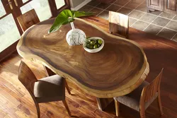 Wooden table in the kitchen interior