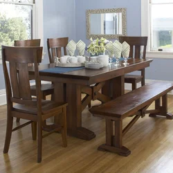 Wooden table in the kitchen interior