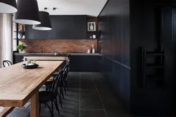 Kitchen interior with black table photo
