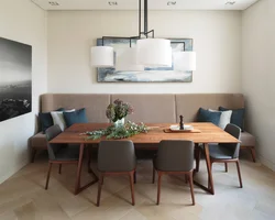 Dining table in the interior of the kitchen living room