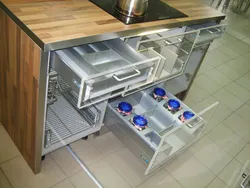 Corner kitchen filling cabinets photo