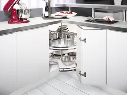Corner kitchen filling cabinets photo