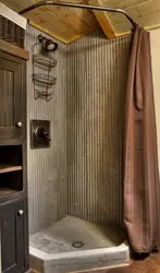 Bathroom with shower without cabin design photo with curtain
