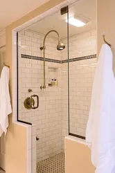 Bathroom with shower without cabin design photo with curtain