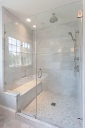 Bathroom with shower without cabin design photo with curtain