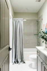 Bathroom with shower without cabin design photo with curtain