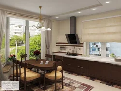 Kitchen interior with three windows