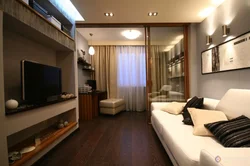 Room design 18 sq m bedroom living room with balcony