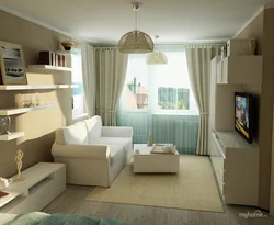 Room design 18 sq m bedroom living room with balcony