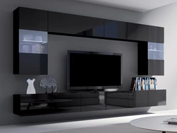 Wall in the living room glossy in a modern style photo