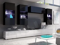 Wall in the living room glossy in a modern style photo