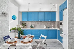 Interior of a small blue kitchen