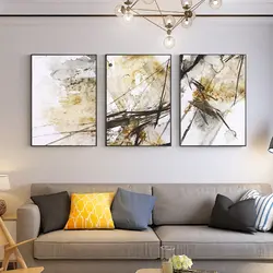 Modern paintings in the living room above the sofa photo