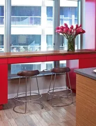 Window sill as a bar counter in the kitchen photo