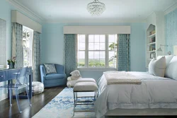 Beige blue bedroom interior