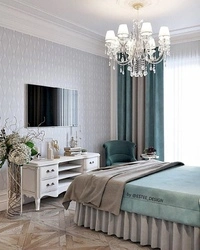Beige blue bedroom interior