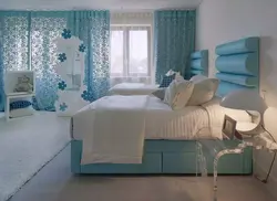Beige blue bedroom interior