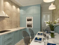 Beige blue kitchen interior