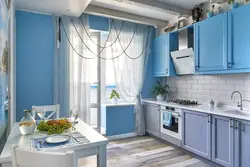 Beige blue kitchen interior