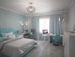 Turquoise gray bedroom interior
