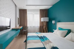 Turquoise gray bedroom interior
